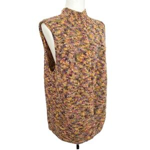 VTG Talbots Wool Cotton Textured Knit Vest Snap Up Rainbow Tweed Cottagecore XL